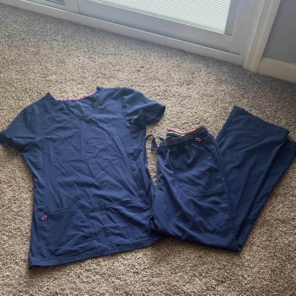 Heart soul navy blue scrub set - small top medium petite bottoms